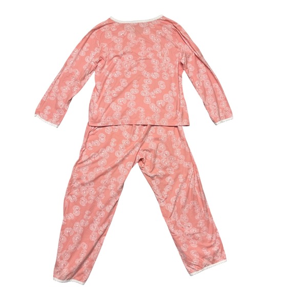 Garnet Hill Green Cotton Pajama Set Floral Print Long Sleeve Top Pants Sz L Wrap - Picture 2 of 14